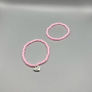 Pink Beaded Bracelet with Heart Charm - HANDMADE #250